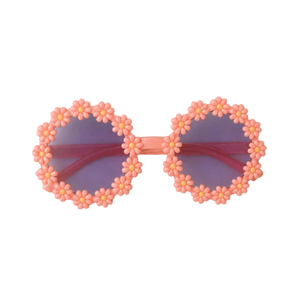 Sunglasses with floral frame design on a light gray background