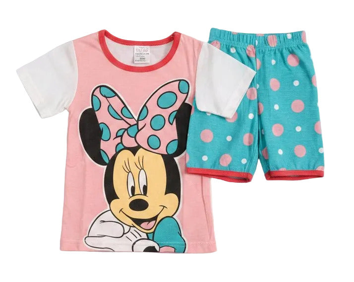 Children's pajama set with Minnie Mouse design on a gray background