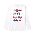 White long-sleeve shirt with TOMMY HILFIGER logo on a white background