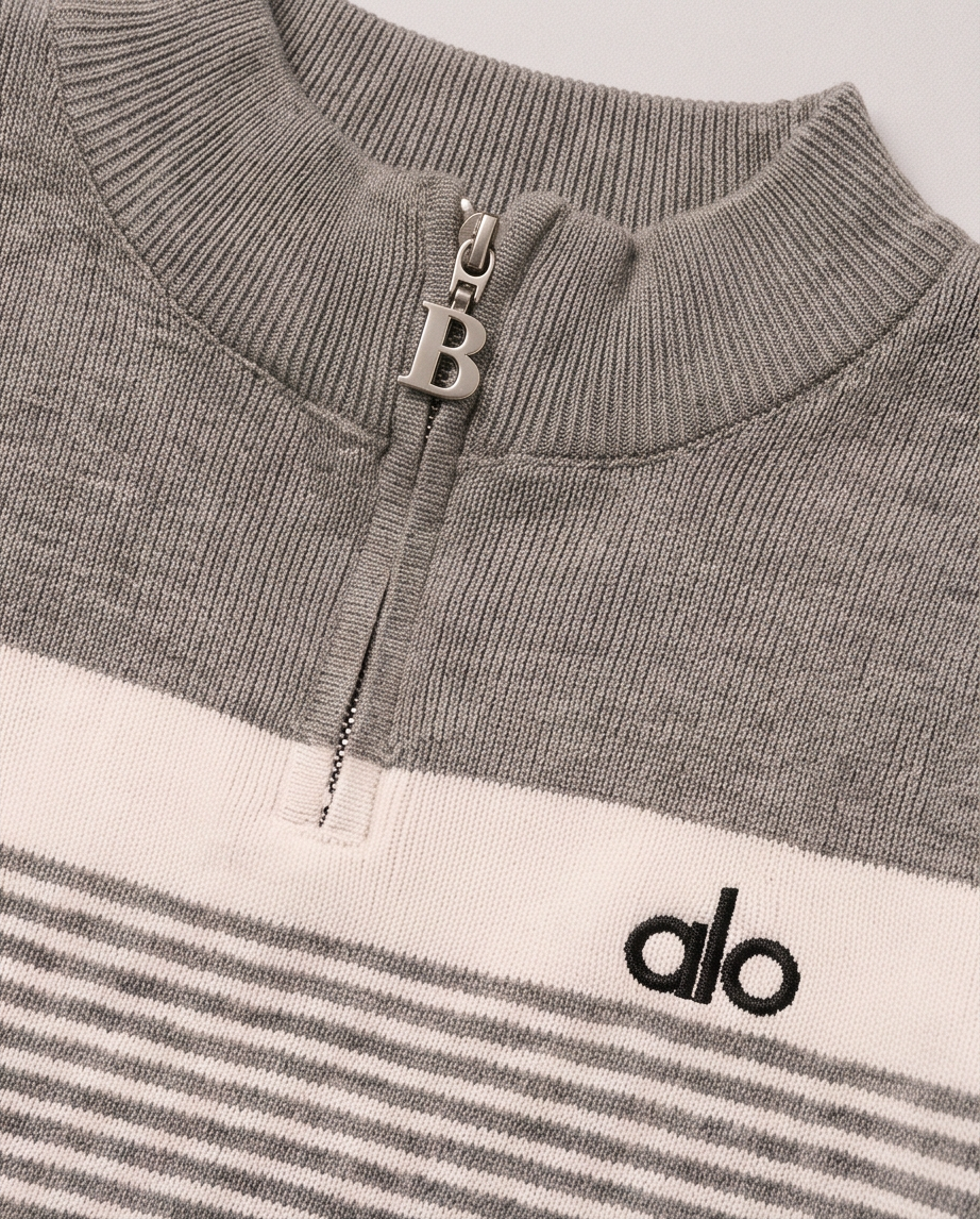 Boys Cotton Zip Sweater Grey White Stripes