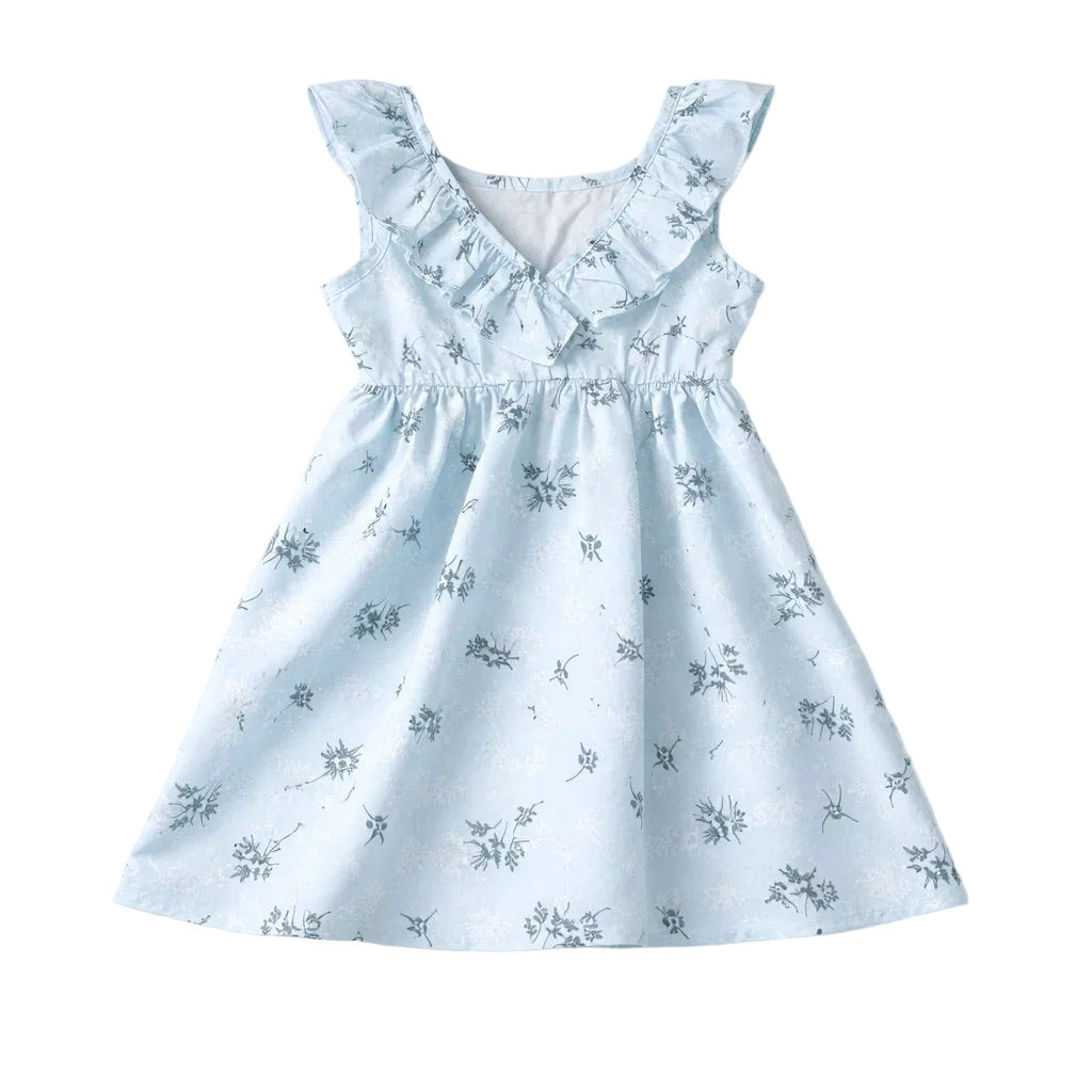 Light blue dress with floral pattern on a white background
