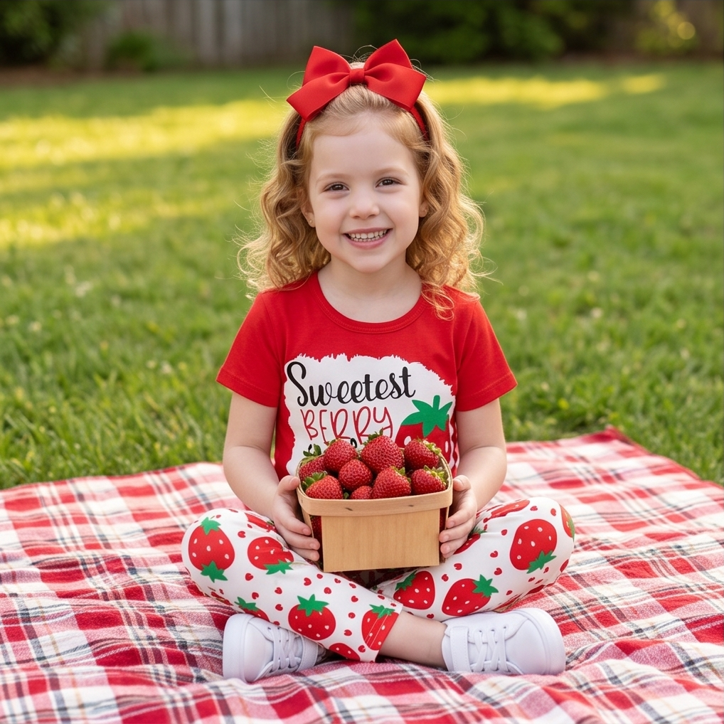 Strawberry In The Patch Print 2pcs Casual Outfit