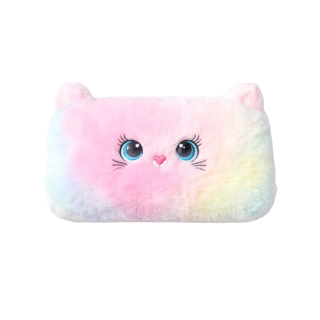 Plush pouch with a cat design on a white background