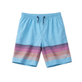 Blue shorts with colorful stripes on a white background