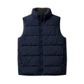 Navy puffer vest on a white background