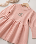 Pretty in pink rose rhinestone cotton knit dress