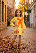 Pumpkin Bow Adorable Cotton Long Sleeve Fall Dress