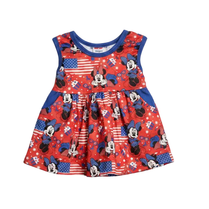Red dress with Mickey Mouse pattern on a white background