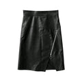 Black leather skirt with a zipper on a white background