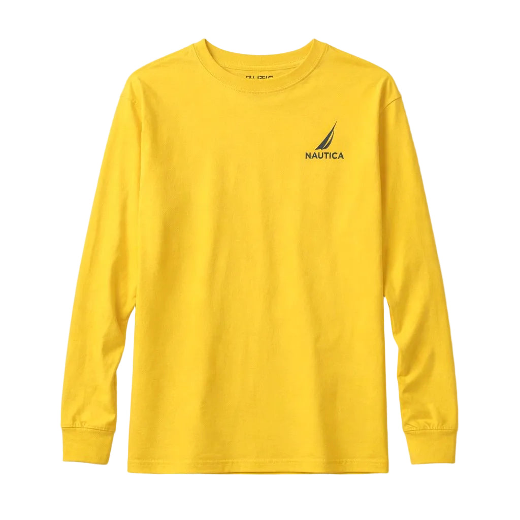 Yellow long-sleeve shirt with Nautica logo on a white background