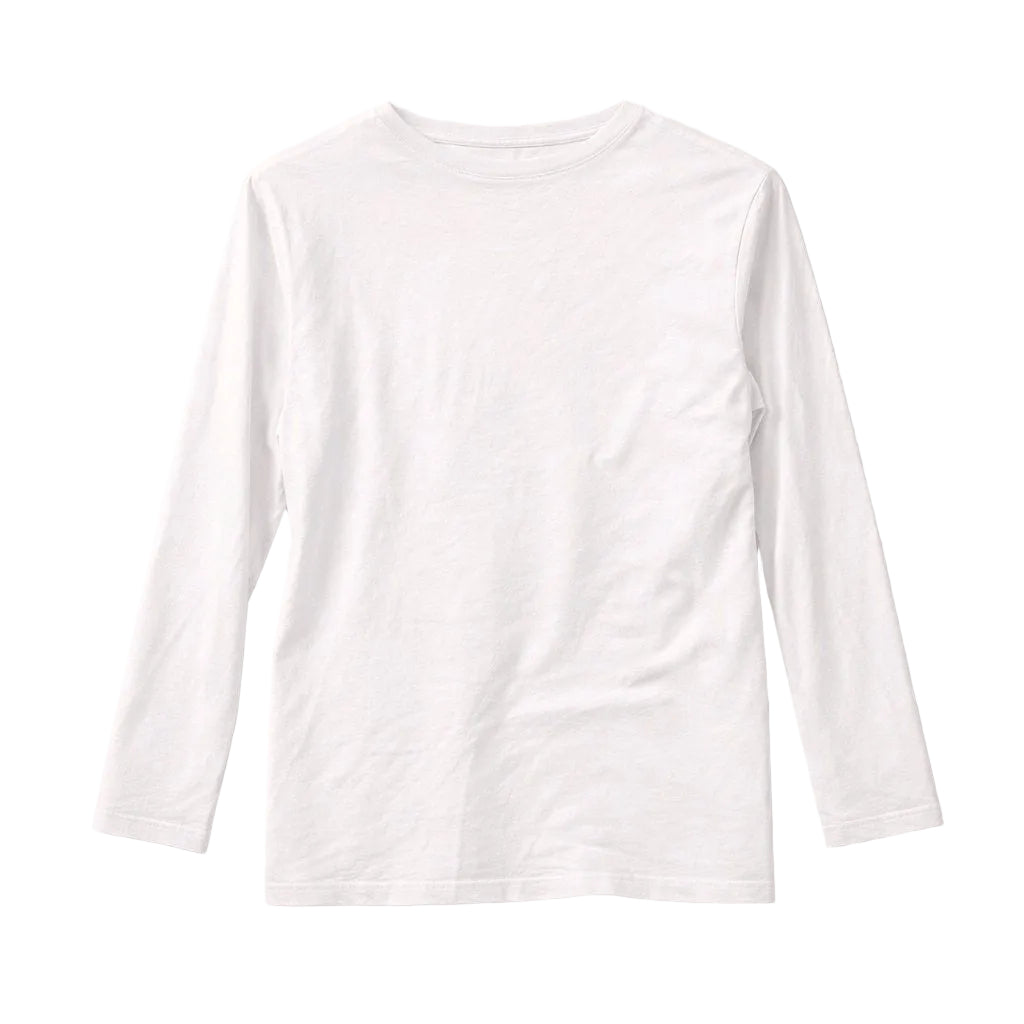 White long-sleeve shirt on a light gray background