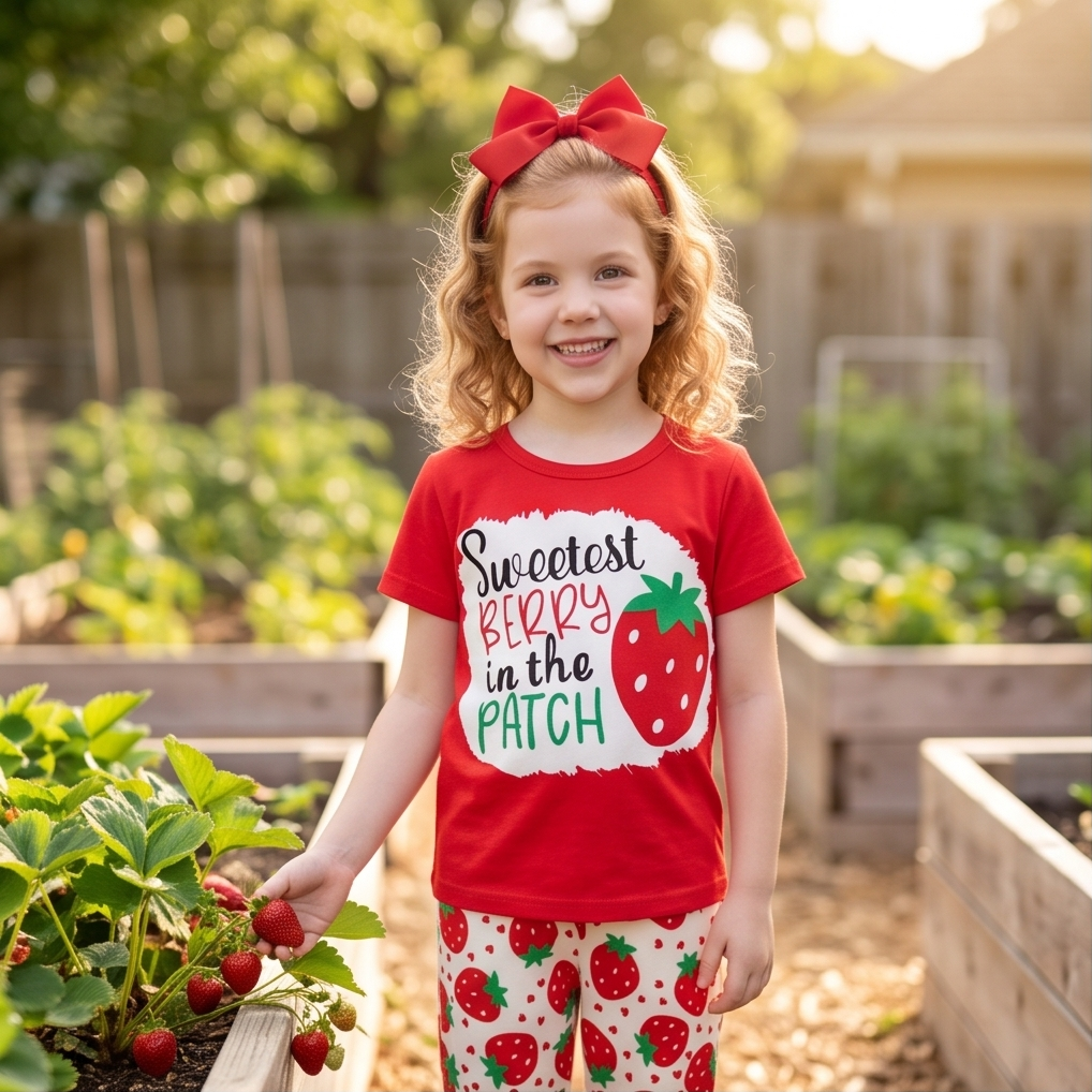 Strawberry In The Patch Print 2pcs Casual Outfit
