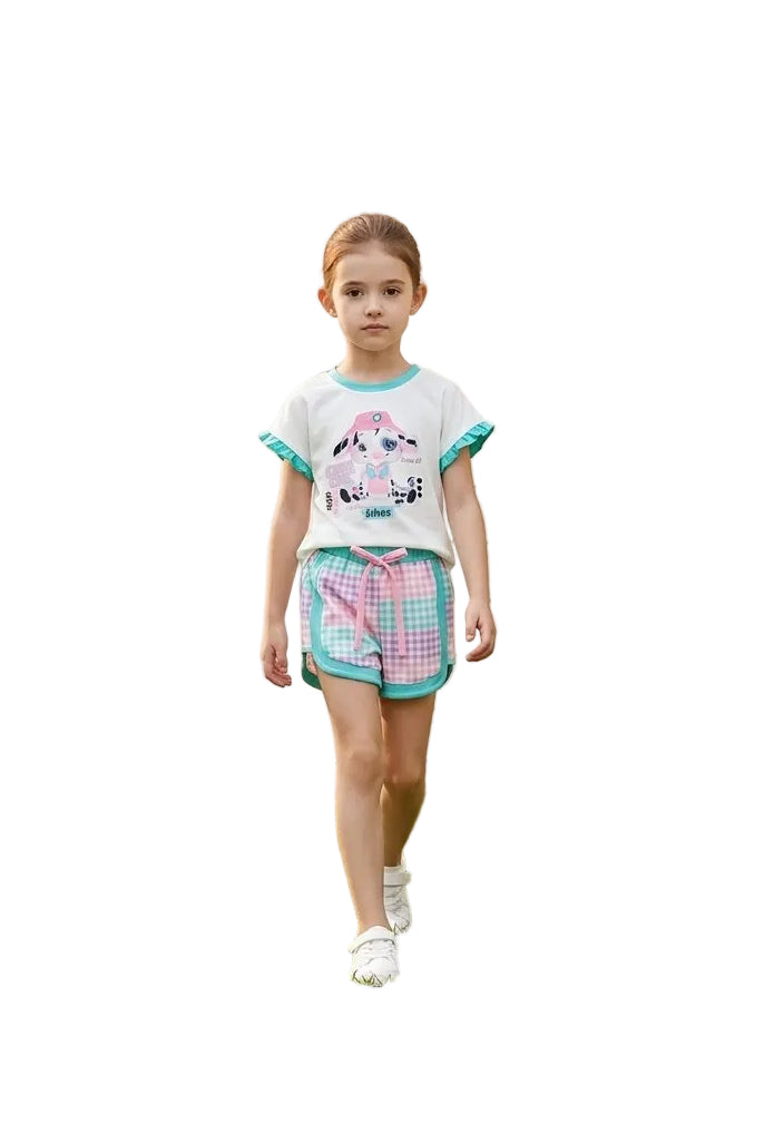 Girl wearing the cow set 