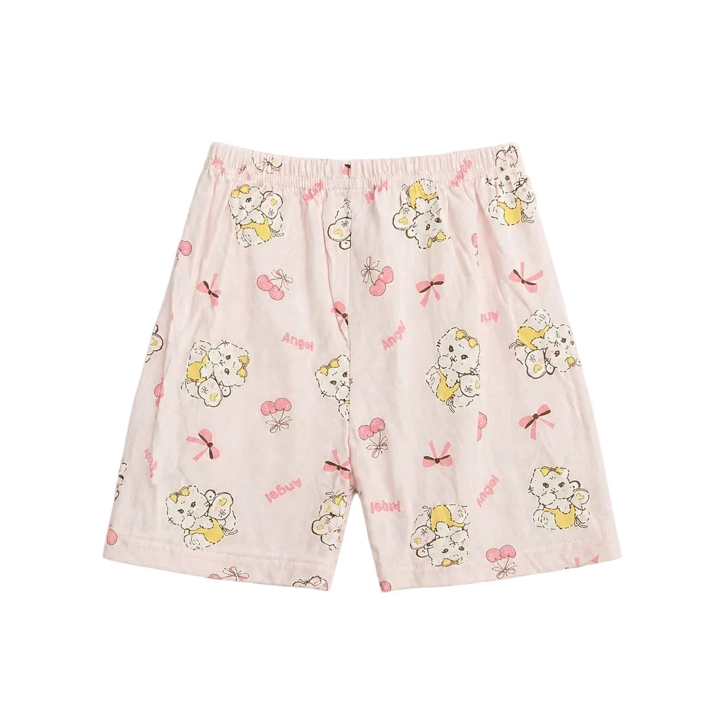 Shorts with cartoon character pattern on a gray background