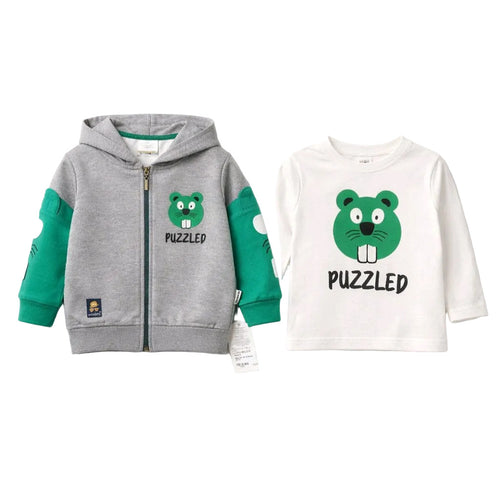 Children's hoodie and t-shirt set with 'PUZZLED' design on a white background 18Months Big Tooth Two Piece Hoodie & Shirt Set - Playful