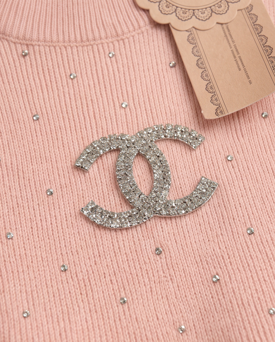 Pretty in pink rose rhinestone cotton knit dress