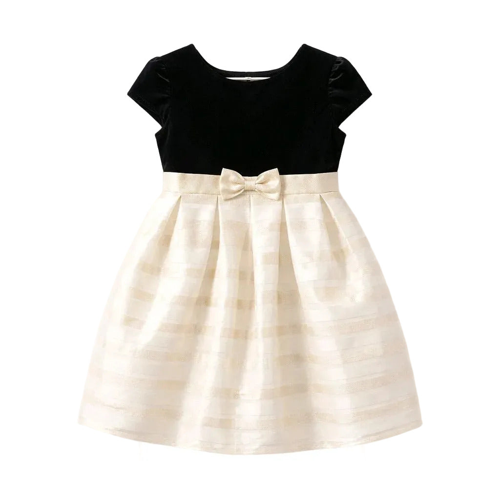 Black and white dress with a bow on a white background