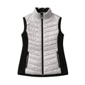 White quilted vest with black accents on a white background