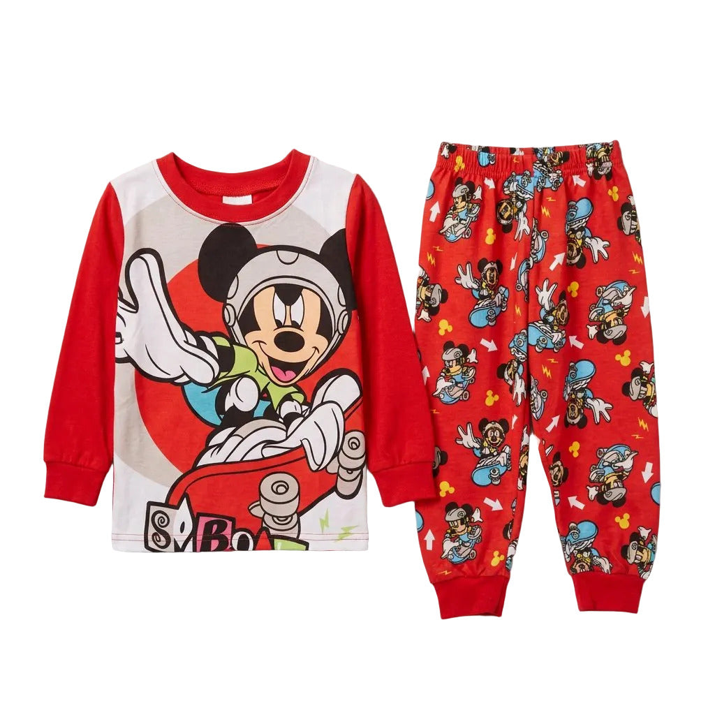 Children's pajama set with Mickey Mouse design on a gray background