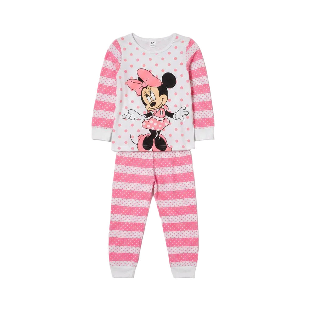 Children's pajama set with Minnie Mouse design on a gray background