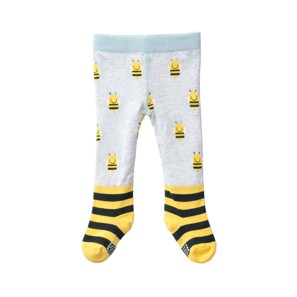 Children's tights with bee pattern on a white background