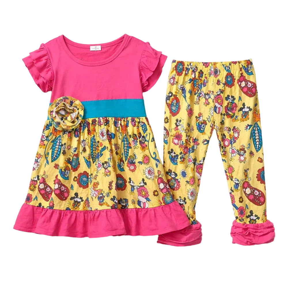 Minnie Mouse Yellow Pink Adorable Two Piece Outfit 