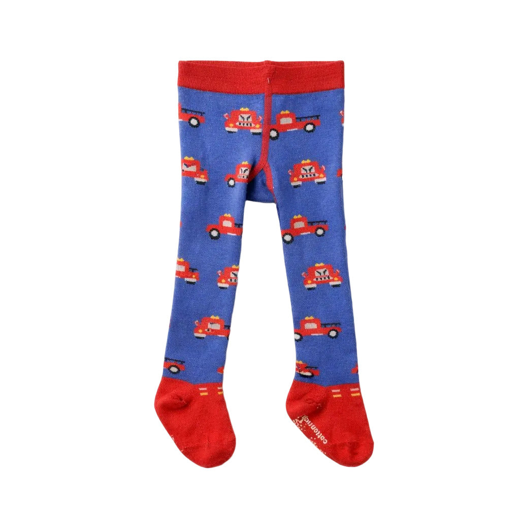 Blue and Red Kids Fire Truck Tights for Active Play