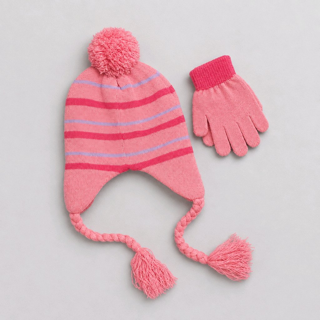 Pink Striped Disney Frozen Hat and Gloves Set