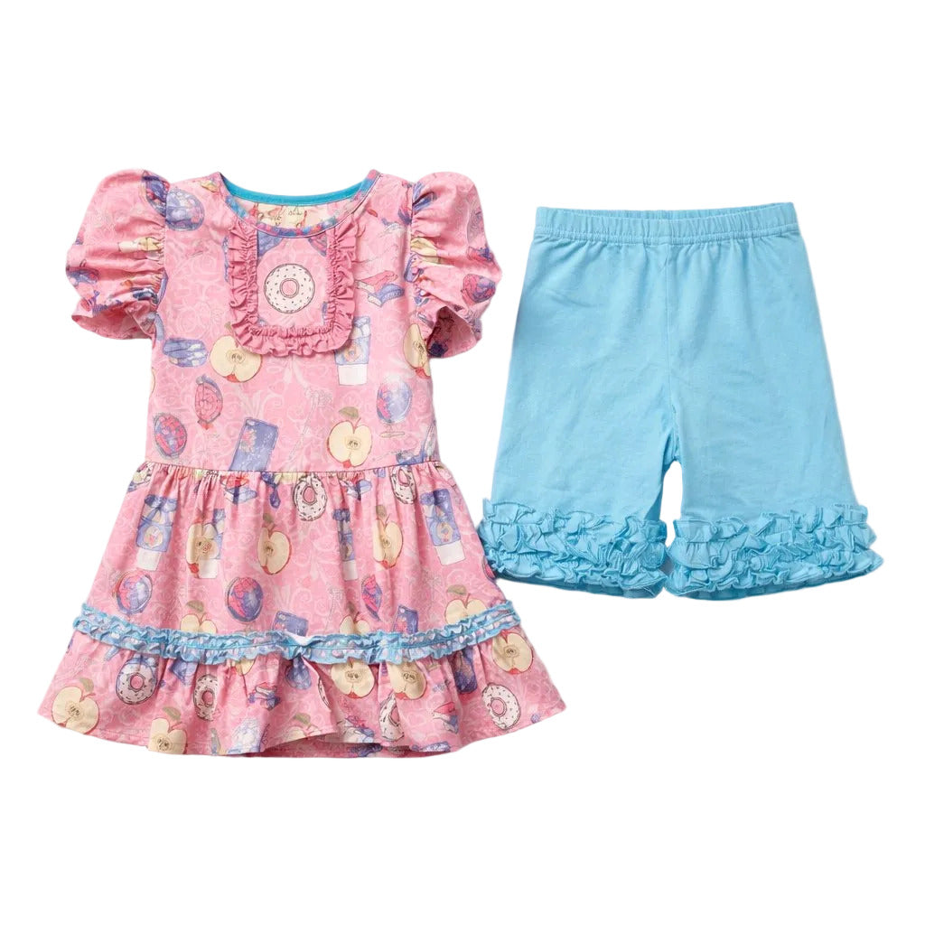 Girls Donut Apple Ruffle Two Piece Set: Cute and Fun