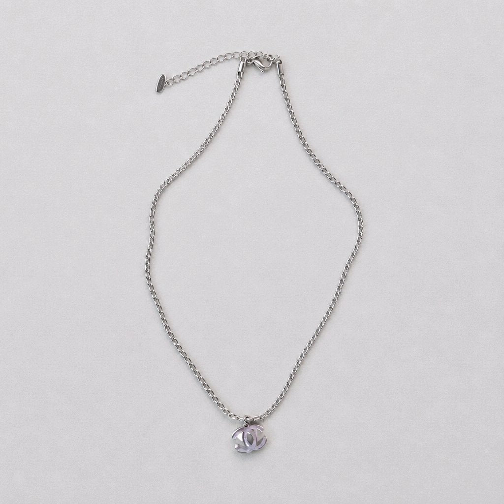 Chanel Silver Tone Logo Necklace