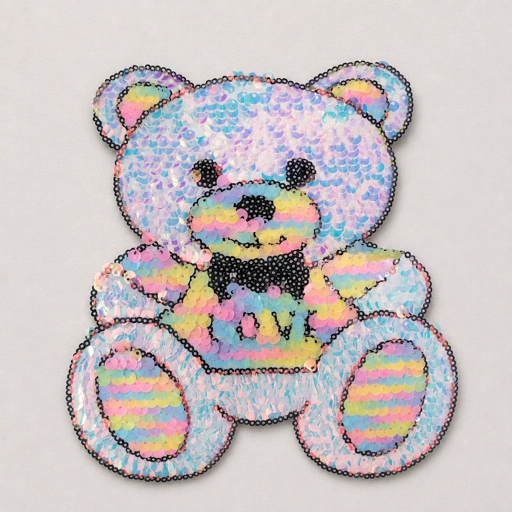 Cute Big Sequin Bear Patch
