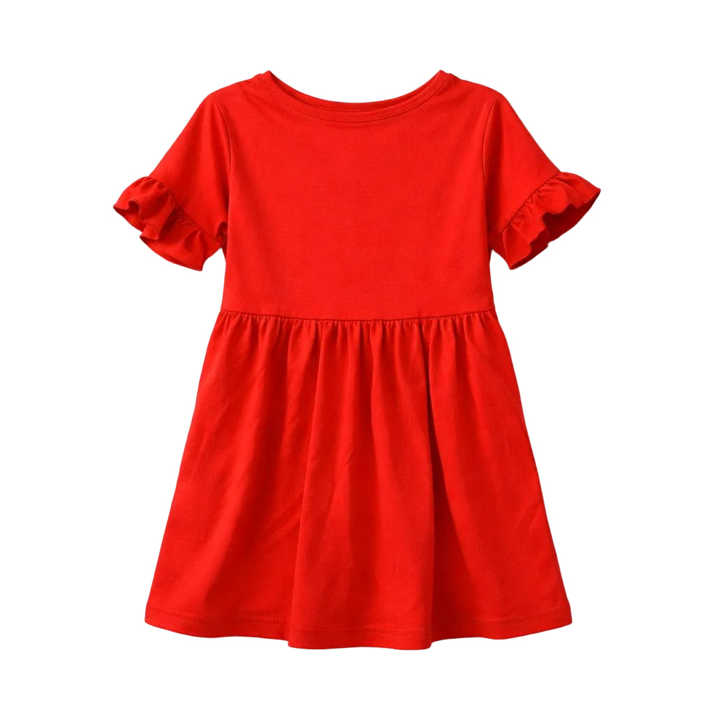 Red dress with ruffled sleeves on a white background