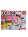 Box of a chemistry starter set with colorful elements and text on a white background
