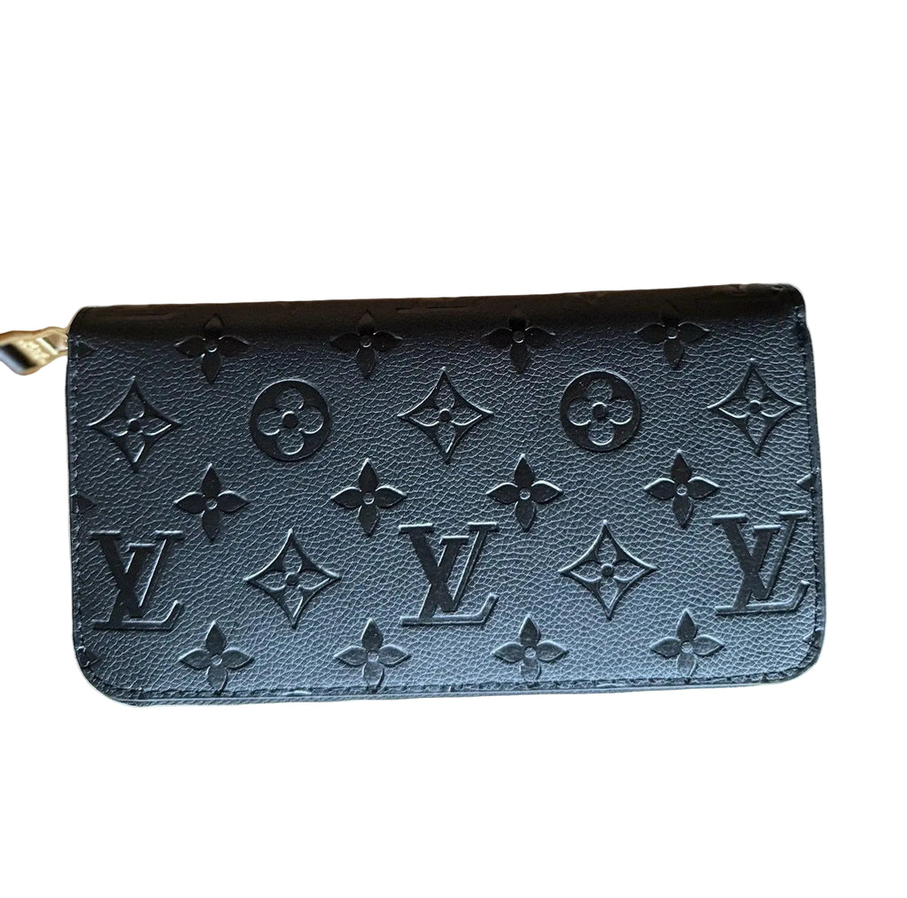 Luxury Embossed Monogram Leather Long Wallet – Fold Over – Black incudes Box